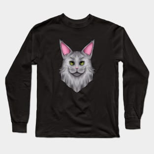 Gray Mainecoon Cat Long Sleeve T-Shirt